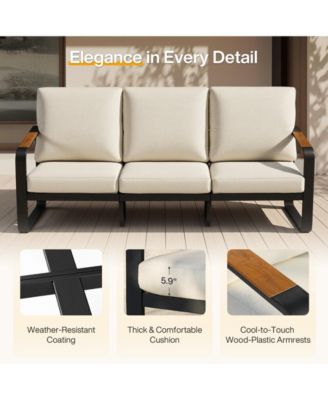 78.7" Outdoor Patio Sofa with Removable Cushions and Metal Frame Patio Couch