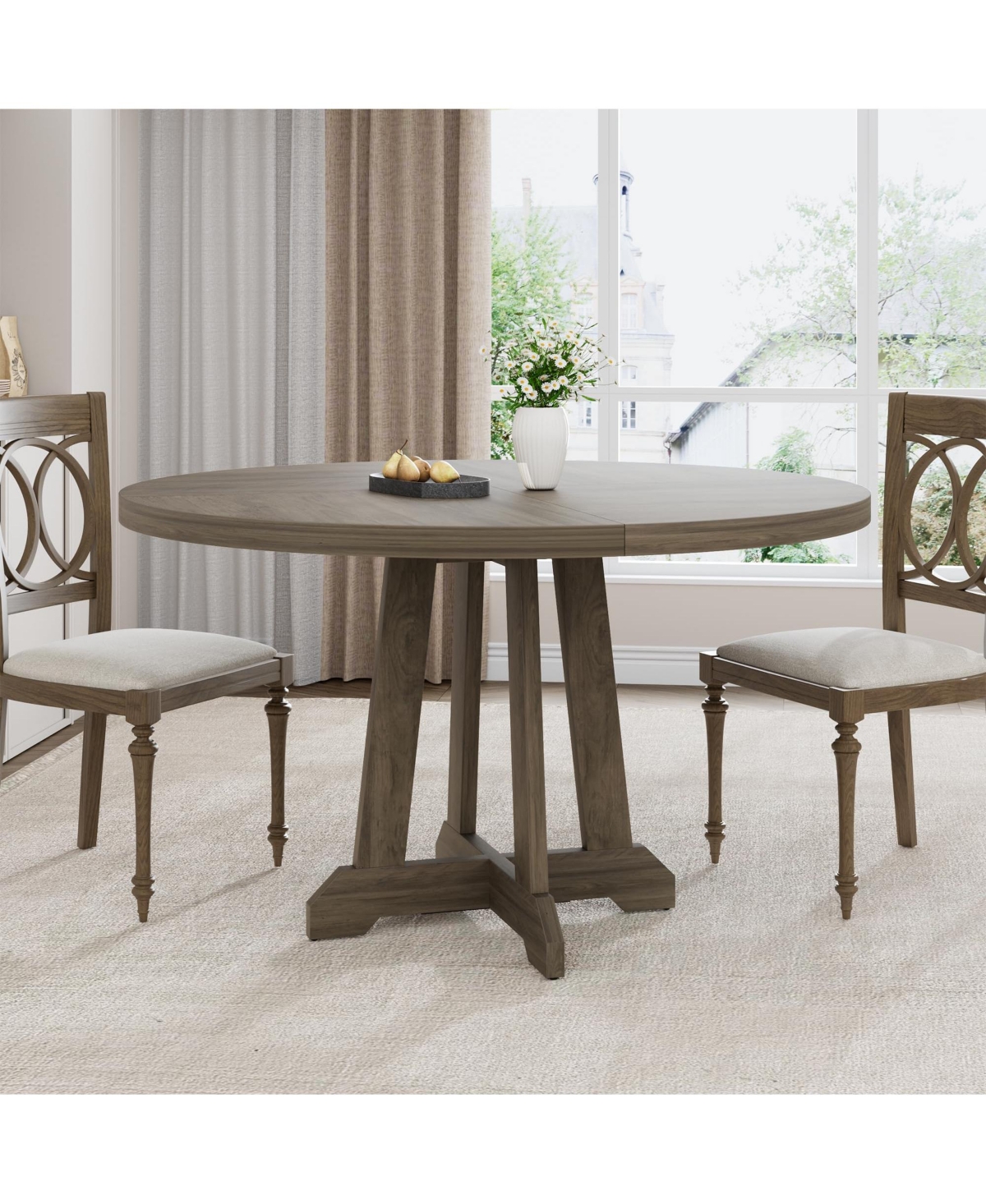 Homfan Round Dining Table for 4, 47 Inch Wooden with Sturdy Legs, 4-Part Top, Pedestal Kitchen Room, Kitchen, Living Room