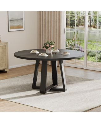 Round Dining Table for 4-6, 47" Circle Dining Room Table with Wooden Cross Pedestal Base, Modern Kitchen Table for Living Room(Table Only
