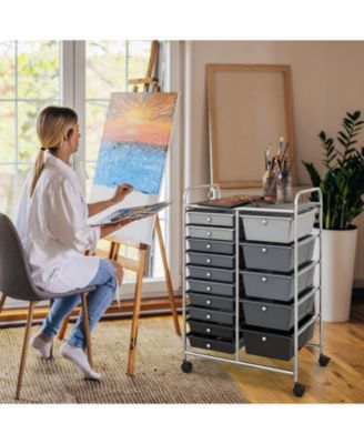 15-Drawer Rolling Utility Cart with Chrome Frame and Mixed Drawer Sizes