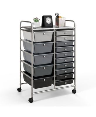 15-Drawer Rolling Utility Cart with Chrome Frame and Mixed Drawer Sizes