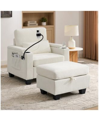 Recliner Sofa w/USB, Stand, Storage Ottoman