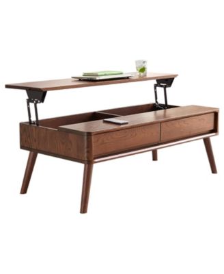 Elevating Solid Oak Wood Center Table with Storage Shelf