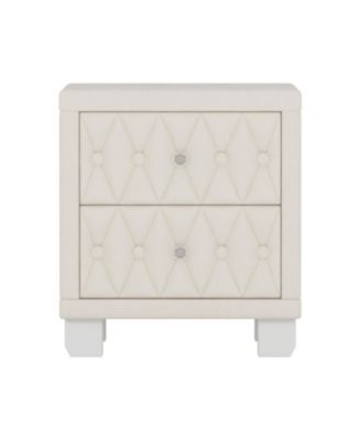 Nightstand with Crystal Handle 2-Drawer Button-Tufted Bedside Table