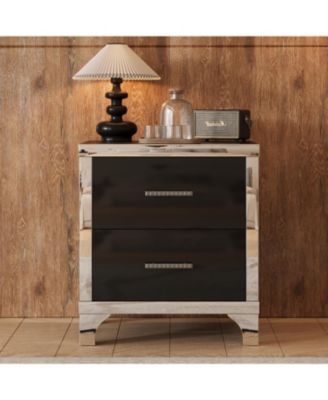 High Gloss Mirrored Nightstand with 2 Drawers and Metal Handle