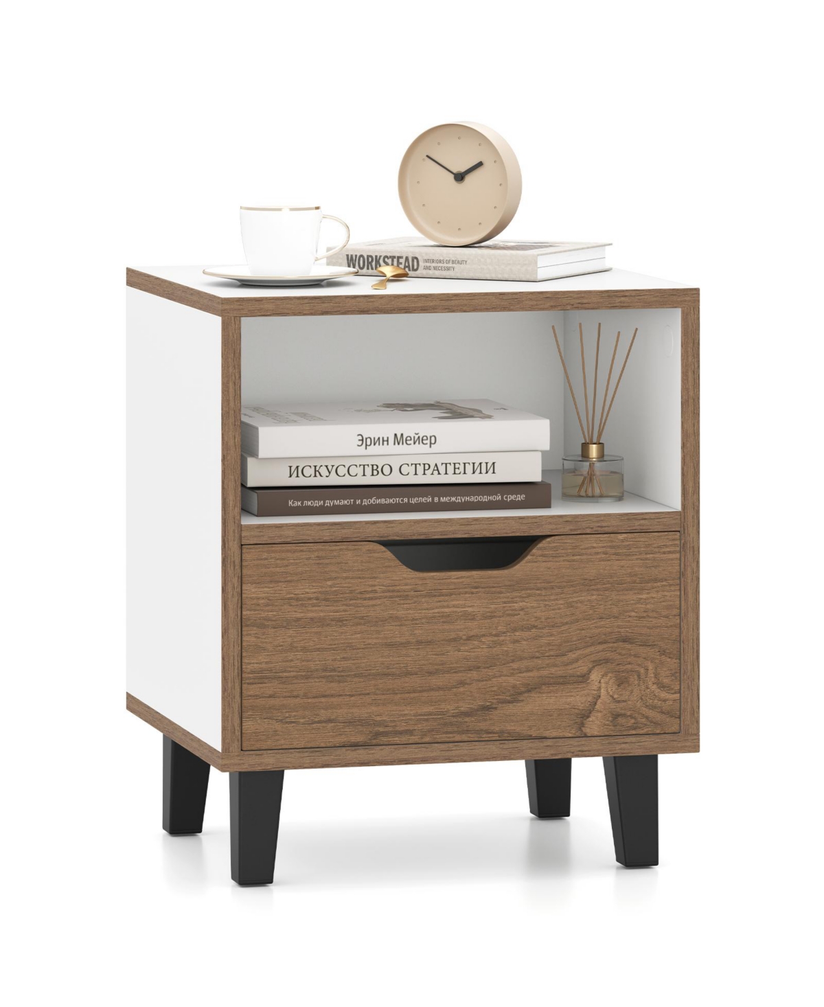 sumyeg Nightstand with Drawer and Open Storage Shelf for Bedroom