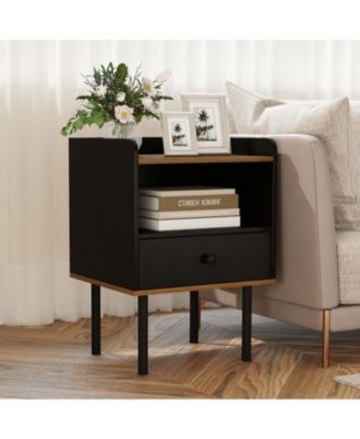 Nightstand with Drawer 3-Tier Sofa Side Table with Open Storage Shelf