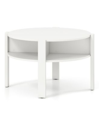 29.5" Round Coffee Table with Storage Shelves for Small Space