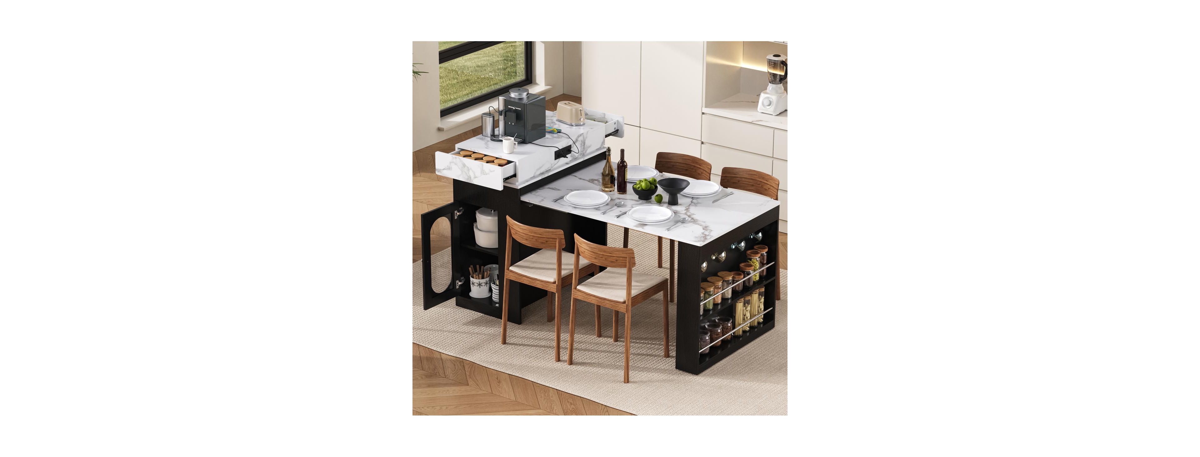 Streamdale Furniture Extendable Dining Table/Island with Storage and Power