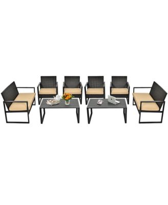 8PCS Outdoor Wicker Rattan Furniture Set Patio Conversation Set w/ Cushions