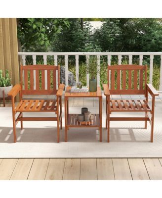 3 PCS Patio Bistro Table and Chairs Set w/ Umbrella Hole for Garden Poolside