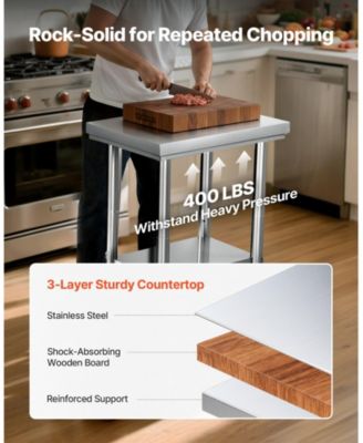 Stainless Steel Prep Table on Wheels with Adjustable Undershelf, 24 x 18 x 34 in