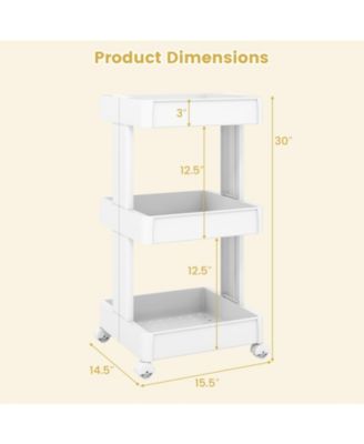 3-Tier Rolling Utility Cart with Detachable Trays and Ventilated Shelves, 15.5 x 14.5 x 30 in