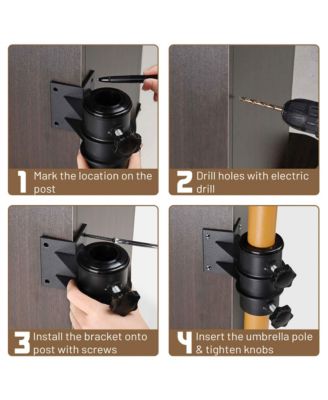 Deck Umbrella Mount Holder Bracket Height Flexible for Patio Railing Balcony Courtyard Poolside Mobile Cart Black Corner