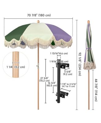 6Ft Vintage Floral Fringe Umbrella w/ Deck Holder Carry Bag Adjustable for Outdoor Balcony Deck Food Ice Cream Cart Mobile Stall