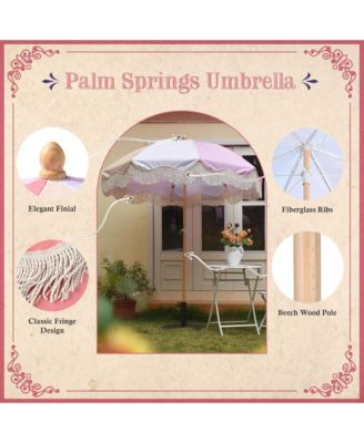6Ft Vintage Floral Fringe Umbrella w/ Deck Holder Carry Bag Adjustable for Outdoor Balcony Deck Food Ice Cream Cart Mobile Stall