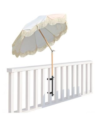 6Ft Vintage Floral Fringe Umbrella w/ Deck Holder Carry Bag Adjustable for Outdoor Balcony Deck Food Ice Cream Cart Mobile Stall