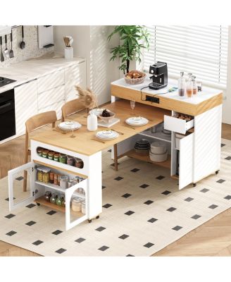 Extendable Dining Table, Kitchen Island with Storage and Outlet