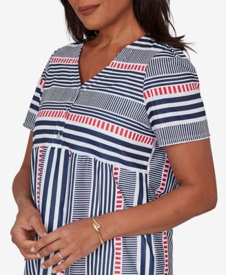 Women's Port Side Spliced Mixed Stripe Flutter-Sleeve Top