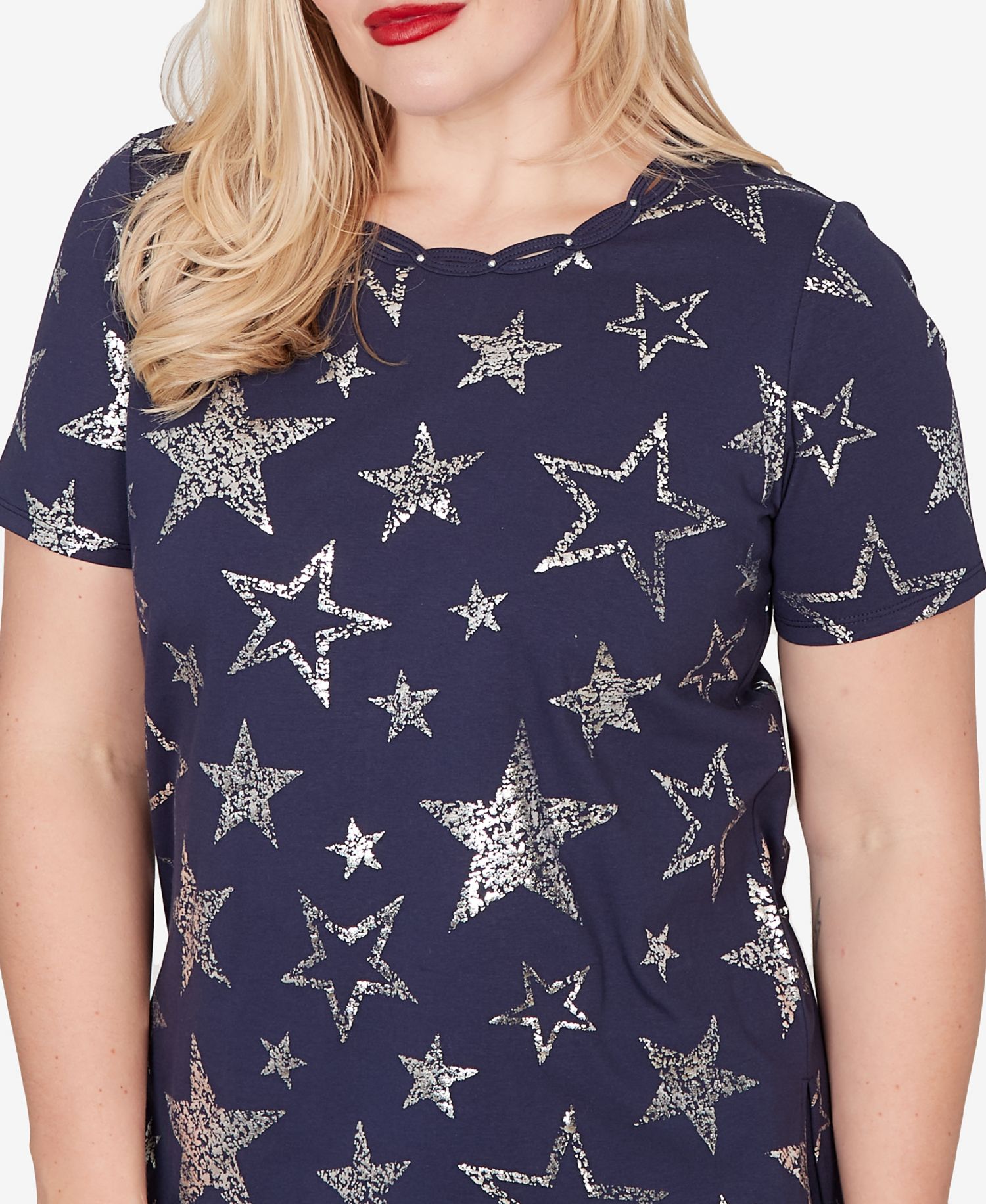 Women's Lady Liberty Sparkling Foil Stars Crewneck T-Shirt