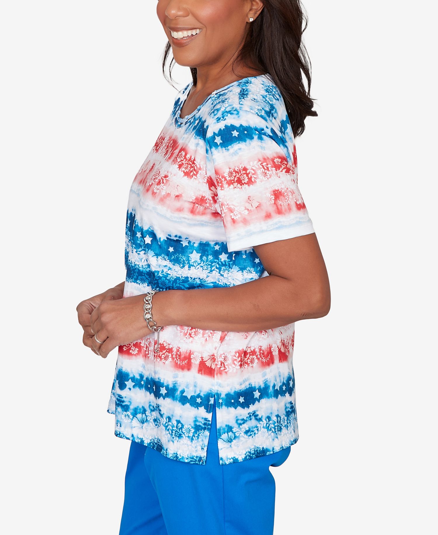 Women's Lady Liberty Americana Tie Dye Stripes Crewneck T-Shirt