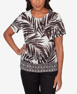 Women's Detail Driven Tropical Diamond Border Crewneck T-shirt