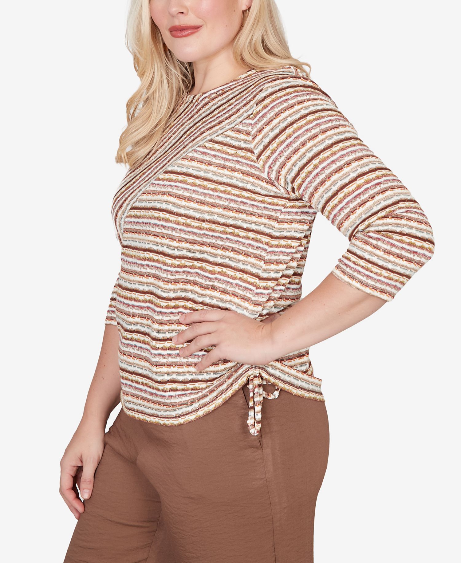 Women's Spice Market Spliced Textured Stripe Ruched Tie Top