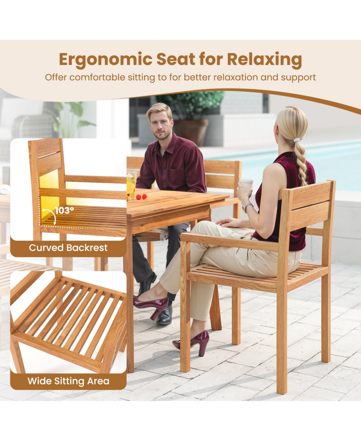 Sugift Outdoor Patio Dining Teak Wood Armchair