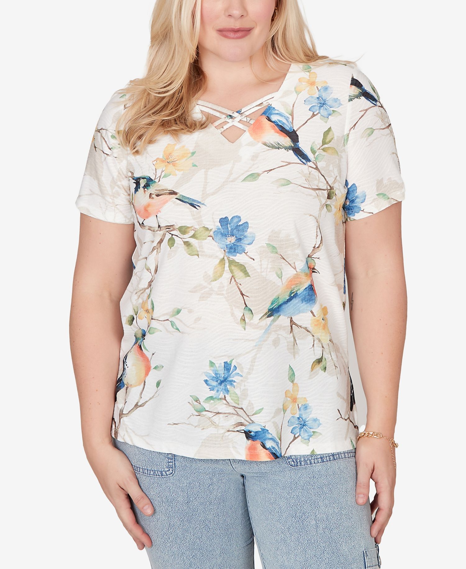 Women's Out of the Blue Chickadees Embellished V-Neck Top