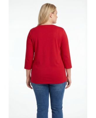 Plus Size Perfect Three-Quarter Sleeve V-Neck Tunic