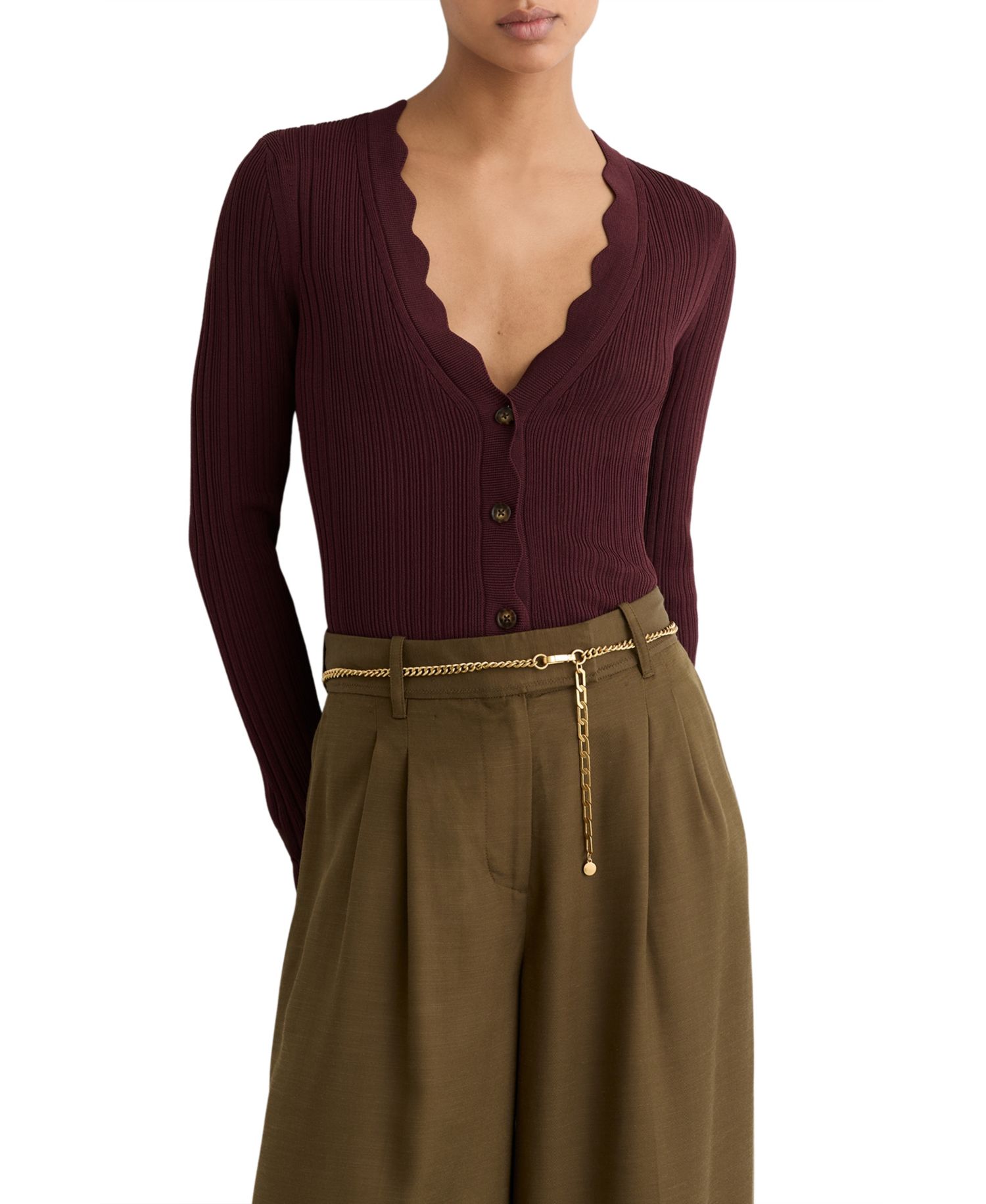 Women's Vinny Rib-Knit Scallop-Trim Cardigan