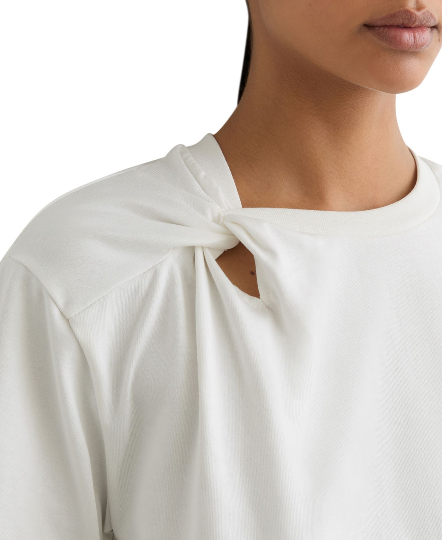 Женская футболка REISS Esme Cotton Twist-Detail Boxy, цвет: Белый — фото 3