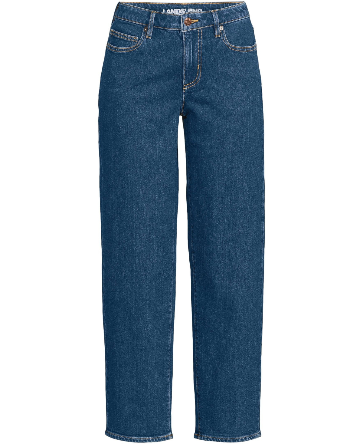 Lands' End Women's Plus Soft Denim Mid Rise Relaxed Straight Crop Jeans
