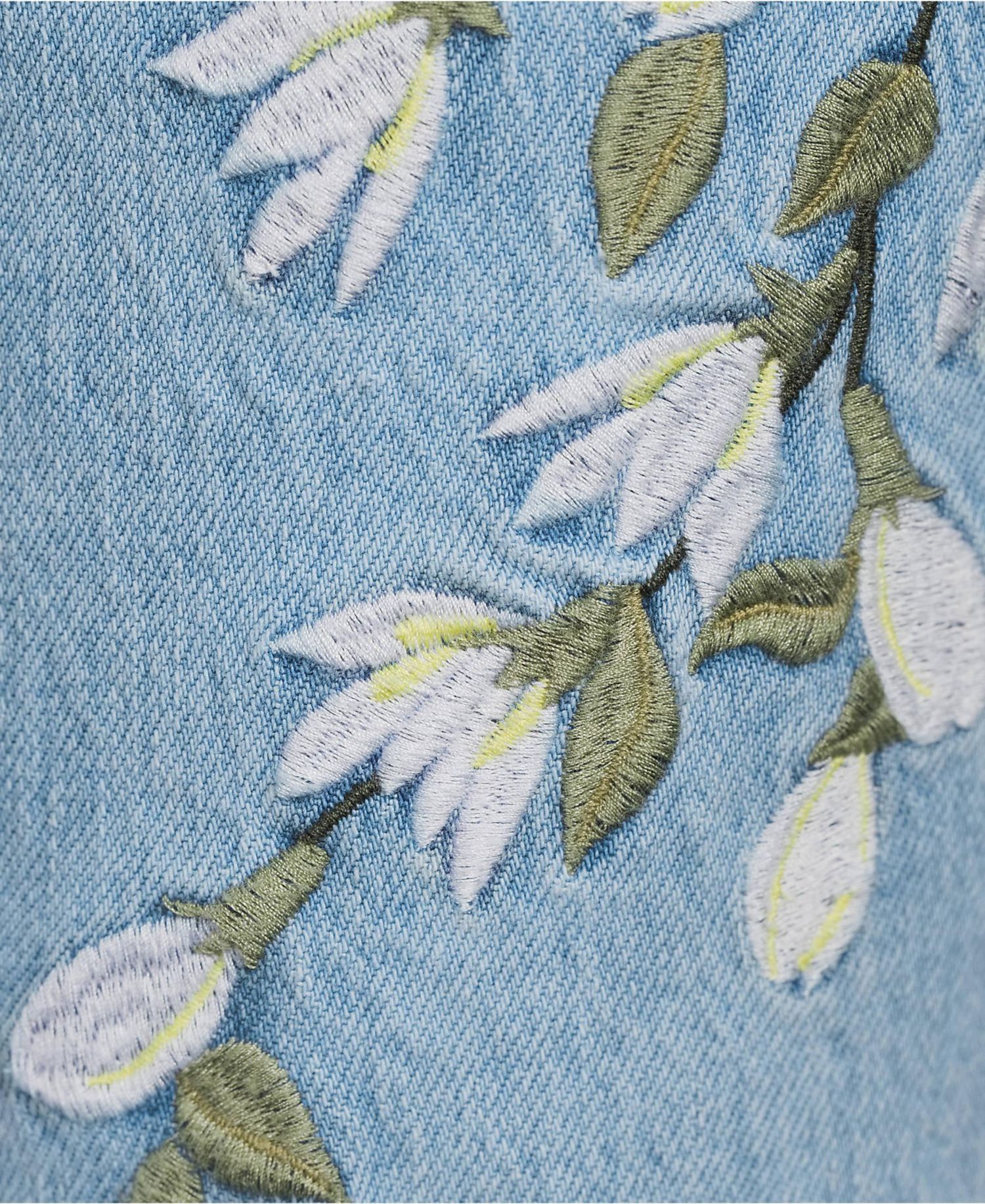 Women's Soft Denim Mid Rise Relaxed Straight Leg Embroidered Jeans