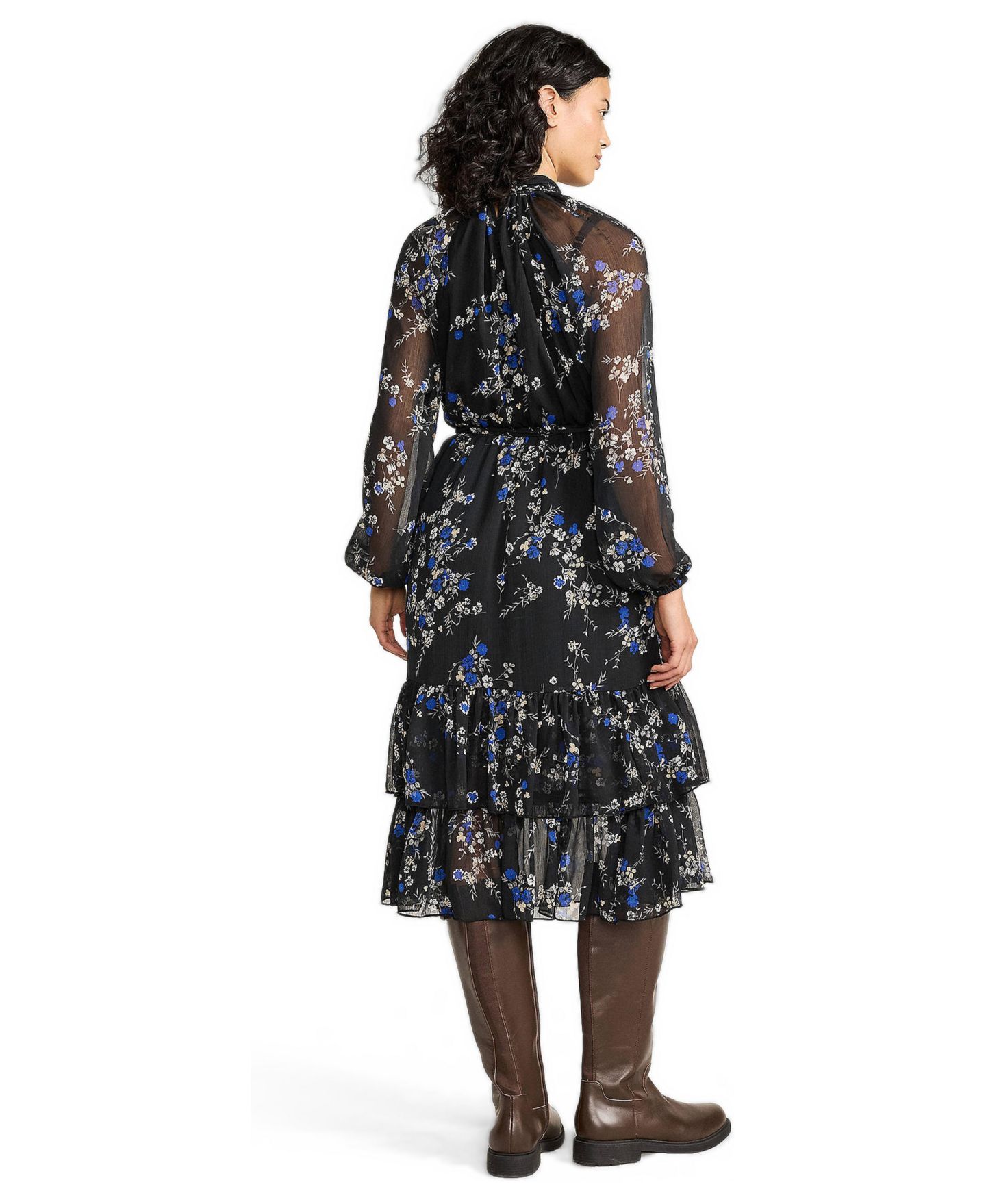 Женское платье Lands' End Crinkle Chiffon Ruffle, цвет: Чёрный / С принтом — фото 2