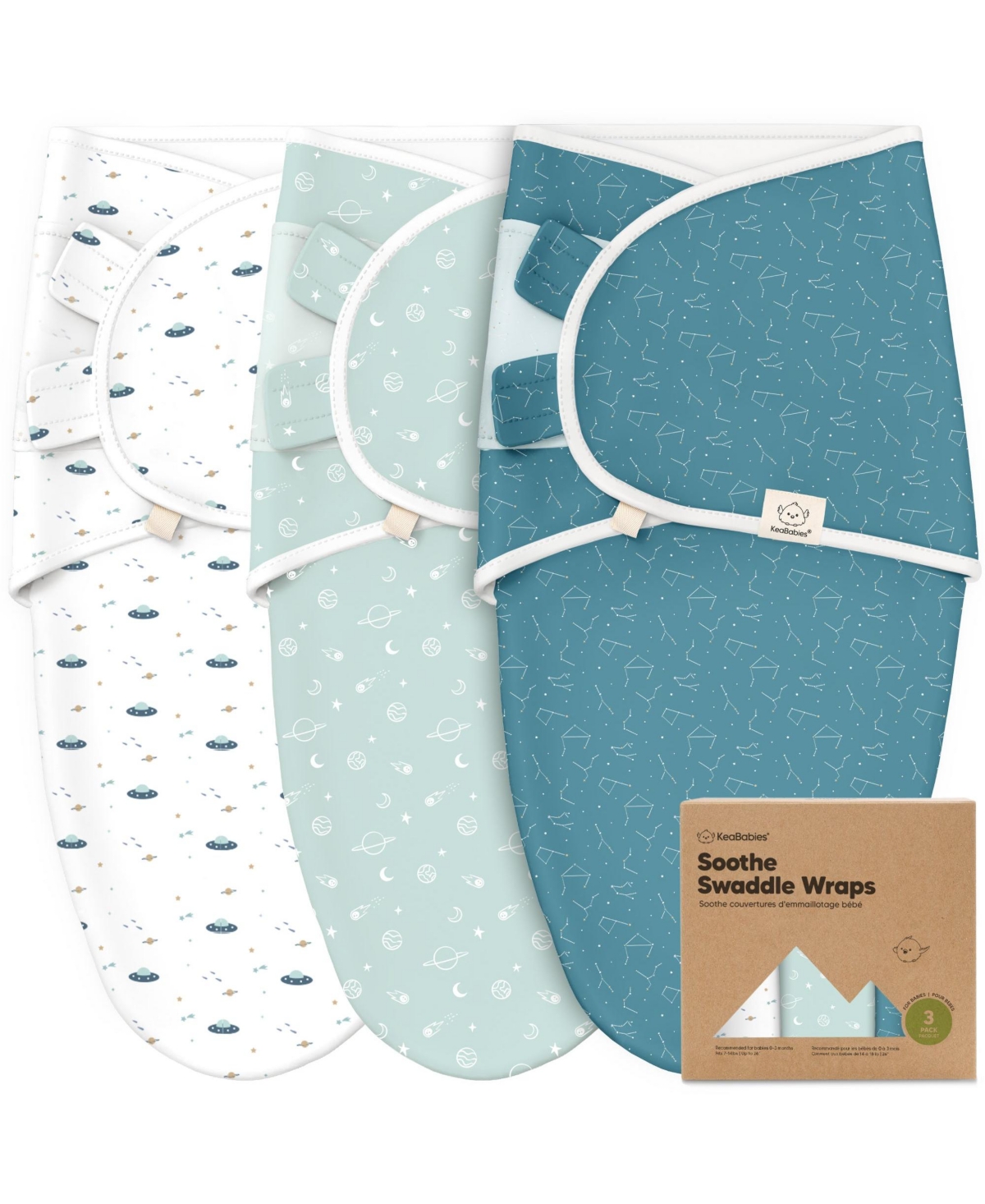 KeaBabies 3pk Soothe Baby Swaddle, Organic Baby Swaddle Sleep Sacks, Newborn, Infant Swaddle Sack - Galaxy