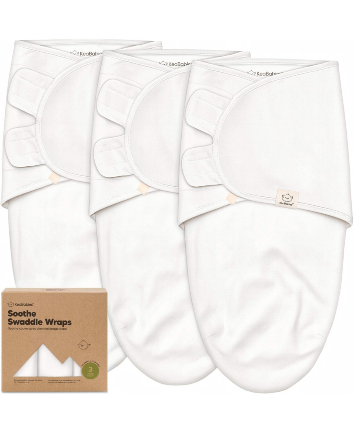KeaBabies 3pk Soothe Baby Swaddle, Organic Baby Swaddle Sleep Sacks, Newborn, Infant Swaddle Sack - Soft white