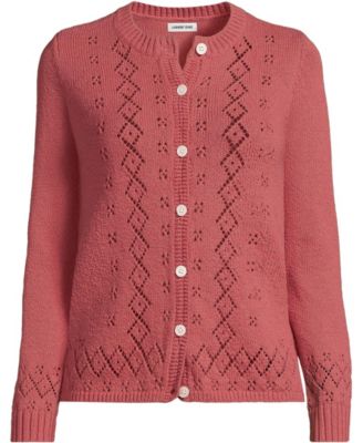 Women's Pointelle Crew Neck Cardigan Sweater