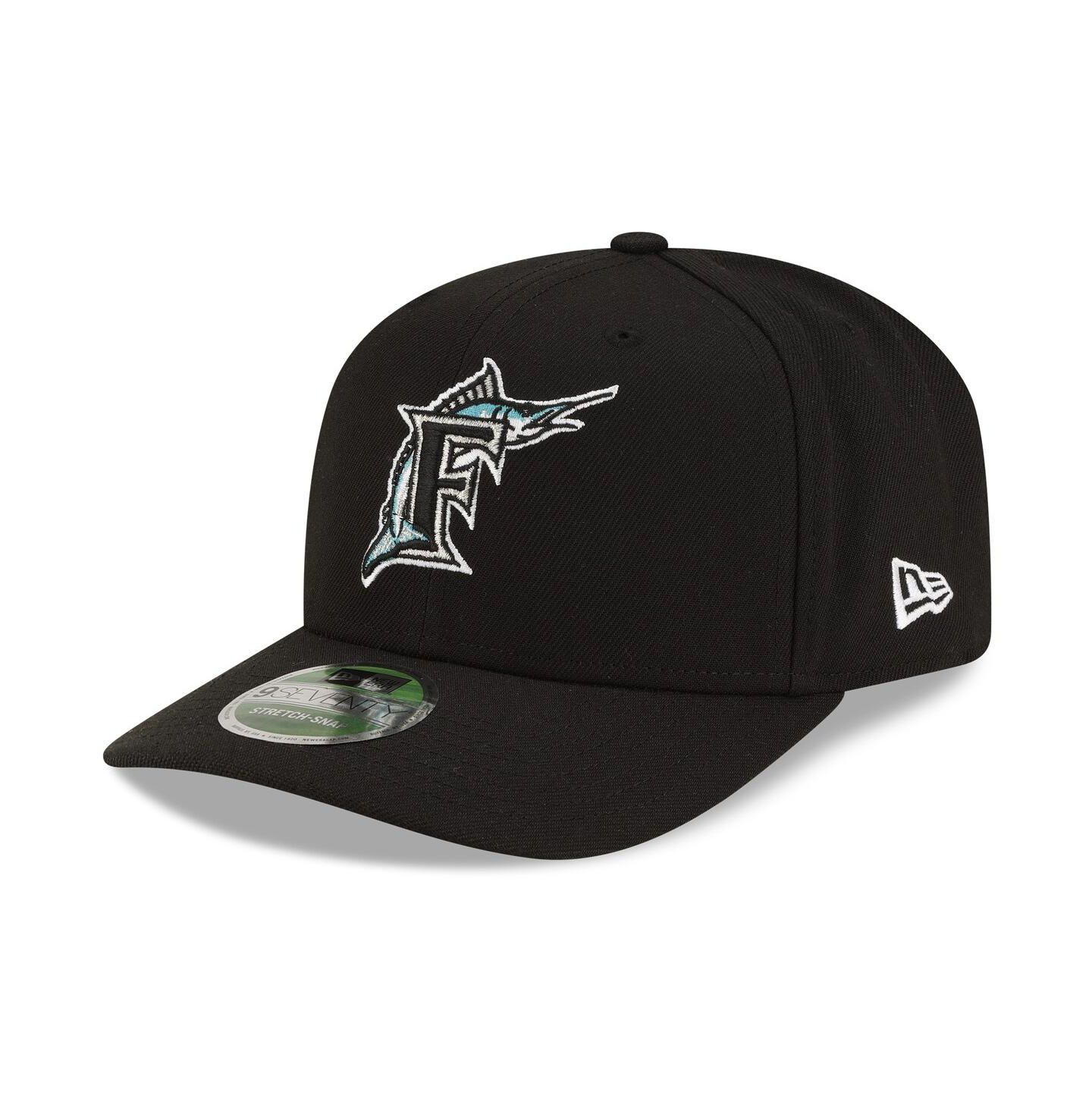 Мужская кепка New Era Black Florida Marlins Player Replica 9SEVENTY Adjustable Hat — фото 1
