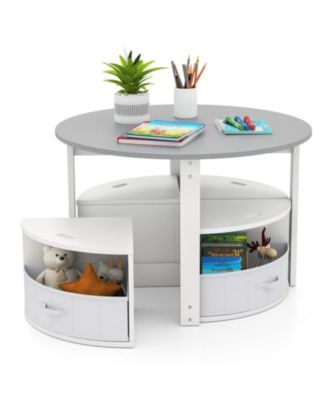5-Piece Kids Round Nesting Table Set with 4 Storage Stools