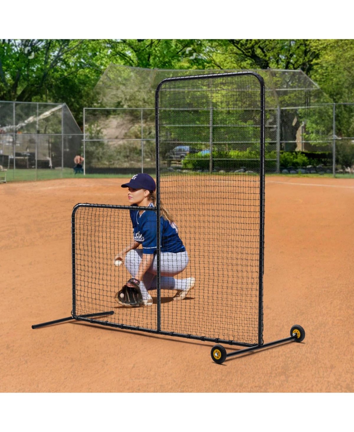 Mecale L Screen Baseball Safety Net with Wheels and Carry Bag