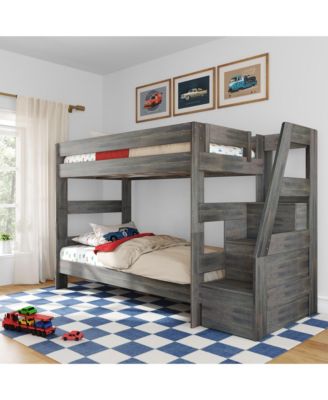 Max and Lily Modern Farmhouse Twin Over Twin Bunk Bed With Staircase