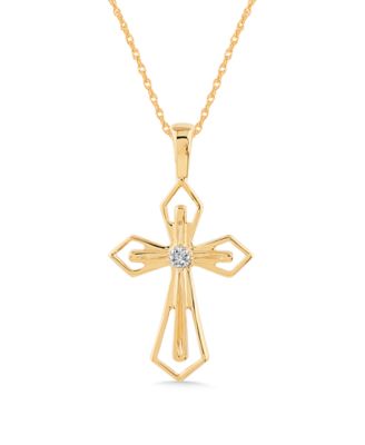 14k White or Yellow Gold Pendant, Diamond Accent Cross