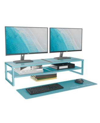 Metal Dual Monitor Stand Riser with Mouse Pad desktop organizer