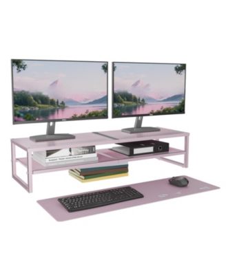 Metal Dual Monitor Stand Riser with Mouse Pad desktop organizer