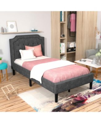 Button-Tufted Twin Platform Bed with Upholstered Headboard