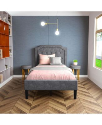 Button-Tufted Twin Platform Bed with Upholstered Headboard