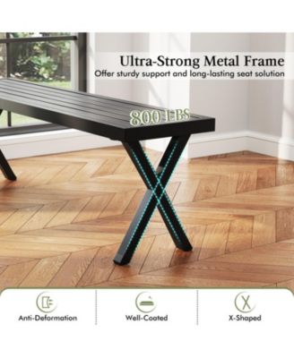 54-inch Patio Metal Bench with Slatted Seat and X-Leg Support