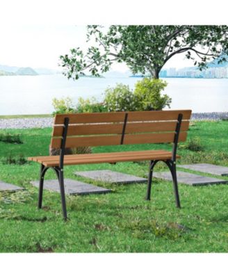 47-inch Outdoor Acacia Wood Bench with Metal Frame and Curved Backrest