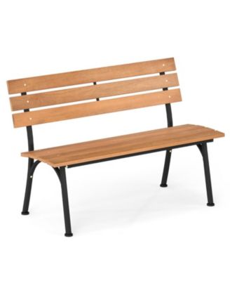47-inch Outdoor Acacia Wood Bench with Metal Frame and Curved Backrest